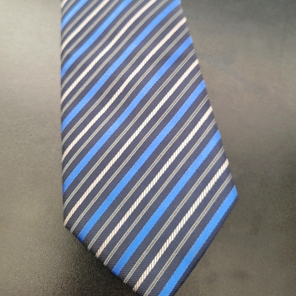 Royal Blue/Navy/Silver/Dark Gray Striped  Silk Tie - Picture 2 of 3